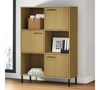 Holamys Oslo Libreria in legno massiccio di pino marrone, 90 x 35 x 128,5 cm, 6 scomparti, 3 ante, gambe in metallo, robusto scaffale per soggiorno, ufficio, camera da letto
