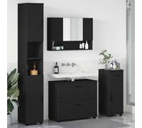Holamys Set di mobili da bagno, 4 pezzi, nero, compensato e metallo, con anta, per riporre oggetti e un'atmosfera moderna