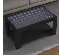 Holamys Tavolino da caffè a LED nero, 93 x 53 x 45 cm, in legno con specchio infinito, illuminazione RGB, moderno tavolo da soggiorno, tavolo per bevande e snack