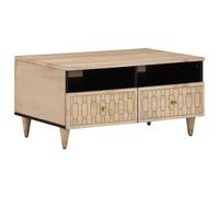 Holamys Tavolino da salotto, 80 x 54 x 40 cm, in legno massello Mango sbiancato, intagliato a mano, robusto tavolo da soggiorno con spazio di archiviazione, elegante tavolino per la vostra casa