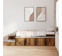 Holamys Telaio letto con vano portaoggetti in legno antico 90 x 190 cm, robusto letto singolo per camera da letto, look vintage, facile da montare, marrone