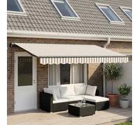 Holamys Tenda da sole estensibile in grigio chiaro e bianco, 500 x 300 cm, per balcone, terrazzo, giardino, resistente alle intemperie, impermeabile, antivento, protezione solare, manovella manuale