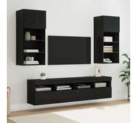 Holamys Unità da parete per TV, 5 pezzi, colore nero, effetto rovere, in legno, 40,5 x 30 x 90 cm, con illuminazione a LED, moderno centro di intrattenimento per soggiorno, stabile e salvaspazio
