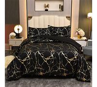 Holawakaka Set di biancheria da letto glitterata con stampa a lamina king size, in marmo metallizzato, colore: nero/oro, king size