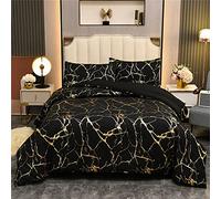 Holawakaka Set di biancheria da letto glitterata con stampa in lamina di marmo dorato metallizzato, nero/oro, queen size