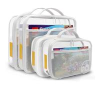 holay 4 Pezzi Set Blocchi PVC con Cerniera, Giocattolo, Argilla, Giochi da Tavolo Organizzatore Storage Borsa Custodia(Etichetta Nome, Tasca Manuale) (Bianco, Piccolo,Grande)