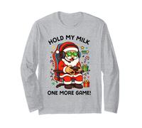 Hold My Milk One More Game Divertente Babbo Natale Gamer Natale Maglia a Manica