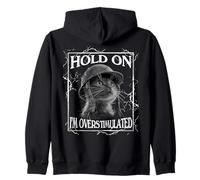 Hold on I'm Overstimulated Funny Cat Dramatic Lightning Band Felpa con Cappuccio