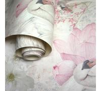 Holden 90700 Glitter Rosa Cigni Carta da Parati - Argento Colpi,Damasco,Vintage