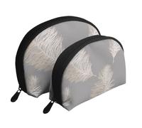 Holden Decor Fawning Feather Grigio Oro rosa metallizzato, Borsa per trucco a conchiglia Portamonete da donna Borsa da toilette piccola Borsa per cosmetici 2 pezzi
