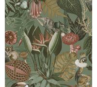 Esotico Meravigliosa Carta da Parati Colorato Tropical Fiori Quirky Animali Sage