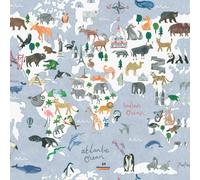 Holden Mondo Mappa Carta da Parati Animali & Landmarks Cameretta Bambini Blu