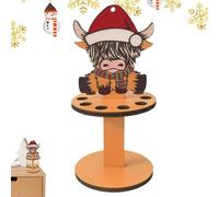 Holder in legno di Natale, Highland Cow Money Holder with 10 Holes, Cash Stand for Holiday Table Decoration, Christmas Ornament for Gift Giving and Festive Home Decor, multicolore, D,