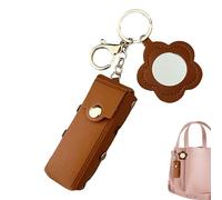 Holdes Custodia per rossetto con specchio double face, in pelle sintetica PU per rossetto - elegante astuccio per trucco portatile per donne e ragazze con scomparto per chiavi