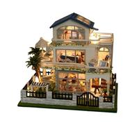 Holdes Kit in miniatura per casa delle bambole | Kit fai da te in legno 3D per piccola villa con LED | Kit fai da te fatto a mano per ragazze, ragazzi, donne, famiglie e amici