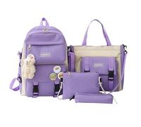 Holdes Set di 4 sacchetti per la scuola per tutti-piccoli, zaini per la scuola con borsa a mano, astuccio per matite a tracolla, borsa a tracolla per uso da viaggio per la scuola, viola., Se