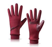 HOLDINA Guanti da donna invernali caldi guanti impermeabili da donna con pelle antiscivolo, guanti da donna touch screen foderato in pile per guida, corsa, ciclismo, escursionismo, Rosso 1, M