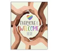 Holding Hands Diversity Poster: Everyone Is Welcome Here for Classroom and Social Worker Office(Unframed,08x12inch(20x30cm))
