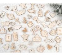 HOLDLEAF 75 pezzi Decorazione da tavolo in legno per battesimo per ragazze - Incisioni laser con motivi angelo, cuore, arcobaleno - Decorazione da tavolo per battesimo per ragazze, comunione e cresima