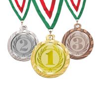 Hole Gadget | Tris Medaglie Premiazioni Personalizzate da 3,2 cm con Laccetto Medaglia Personalizzabili in Metallo con Stampa Personalizzata, Gare, Calcio, Fantacalcio, Sport | SET-23.008.Y3