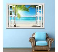 HOLEILUCK 1pc Beach Decor Window 3D Print Beach View Sea Landscape Wall Allungato e incorniciato Art Mural Living Room Decor 63x80cm/25x32in Withframe