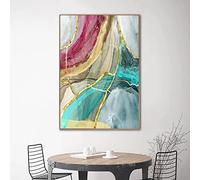 HOLEILUCK Astratto Colorato Oro Dorato Cornice Moderna Decorazioni per la casa Stampe su tela Immagini per pareti Immagini per soggiorno Pittura murale 55x70 cm / 22x28 pollici Con-cornice-dorata