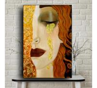 HOLEILUCK Astratto Gustav Klimt Lacrime dorate e bacio Dipinto su tela Immagini incorniciate nere Stampe Arte murale per soggiorno 70x125 cm/28x49 in con cornice nera
