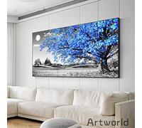 HOLEILUCK Blue Tree Modern Black and White Art Landscape Painting Wall Pictures Stampe su tela Opere d'arte di grandi dimensioni per pareti 70x165cm/28x65in Con Cornice
