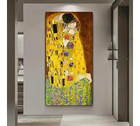 HOLEILUCK Classico Gustav Klimt Il bacio Dipinti ad olio Camera da letto Stampa su tela Famosi quadri di grandi dimensioni per la casa moderna Soggiorno 100x200 cm/39x79 pollici Senza cornice