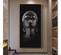 HOLEILUCK Donna nera con gioielli in argento Arte africana Poster e stampe Arte africana Dipinti su tela Immagini di arte della parete Decorazioni per la casa 70x125 cm/28x49in Cornice dorata
