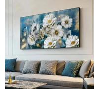HOLEILUCK Floreale Bianco Blu Acquerello Pittura su tela Stampa Immagini Poster Arte della parete Grandi immagini a parete per soggiorno Decor 85x160 cm/33x63 in Stampe d'arte senza cornice