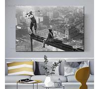 HOLEILUCK Golf su un grattacielo Poster retrò Pittura su tela moderna Tee Time Golf Bianco e nero New York City Immagine di arte della parete 75x100 cm/30x39 pollici Senza cornice