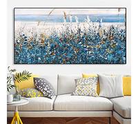 HOLEILUCK Grande arte astratta blu Equiseto Erba Olio su tela Dipinto Immagine Natura Paesaggio Stampe Paesaggio Xxl Decorazione artistica da parete 100x180 cm/39x71 pollici Senza cornice