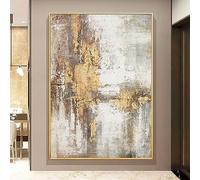 HOLEILUCK Grande dipinto a olio astratto beige oro grigio per soggiorno grandi dipinti grigio lamina d'oro pittura scandinava arte della parete 80x135 cm/31x53 pollici senza cornice