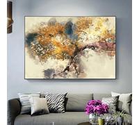HOLEILUCK Paesaggio astratto oro albero dipinto su tela stampa artistica da parete poster foto dipinti murali per soggiorno camera da letto 80x125 cm/31x49 in con cornice nera