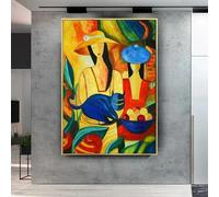 HOLEILUCK Picasso Figura Pittura Ragazza alla Moda con Gatto Quadro su Tela Arte Moderna da Parete per Soggiorno Decor Stampe con Cornice Dorata 50x83 cm/20x33 in con Cornice Dorata