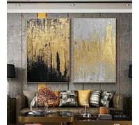 HOLEILUCK Pittura astratta bianca nera Pittura dorata su tela 2 pezzi Arte della parete Arte di lusso Stampe senza cornice per la decorazione della parete 60x100cm / 24x39inx2pcs Senza cornice
