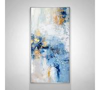 HOLEILUCK Pittura astratta blu su tela Arte bianca Grande arte da parete Xxl Arte contemporanea per pareti Soggiorno Decor 100x180 cm/39x71 pollici Senza cornice