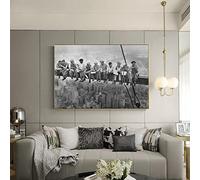 HOLEILUCK Pranzo in cima a un grattacielo New York in bianco e nero di grandi dimensioni su tela stampa artistica su tela per soggiorno arredamento 80x180 cm/32x71 pollici con cornice