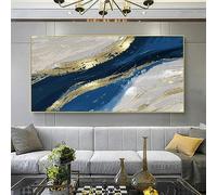 HOLEILUCK Quadri d'Arte da Parete in Oro e Blu Grigio Grandi Stampe d'Arte per Soggiorno Immagini con Cornice in Oro Allungate Astratti Moderni 80x170cm/31x67in con Cornice Dorata