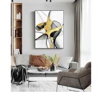 HOLEILUCK Quadro grande da parete per soggiorno, decorazione di lusso, dipinto astratto color oro, tripla tela artistica da parete con cornice nera, 95x140 cm/37x55 pollici con cornice nera
