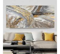 HOLEILUCK Quadro su tela astratta grande dorata, pittura su tela, stampe moderne di lusso, immagini per soggiorno, arte decorativa, 100x200 cm/39x79 pollici senza cornice