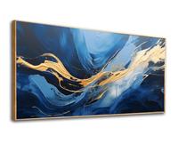 HOLEILUCK Quadro su tela astratta moderna con cornice dorata Quadro blu e oro Quadro astratto di grandi dimensioni per soggiorno 95x198 cm/37x78 pollici con cornice dorata