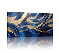 HOLEILUCK Quadro su tela di grandi dimensioni, moderno, dipinto in oro blu, immagini incorniciate, bagno, camera da letto, ufficio, cucina, pronto da appendere, 70x140 cm/28x55 pollici con cornice