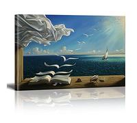 HOLEILUCK Salvador Dali Famoso dipinto Il libro delle onde Dipinti di barche a vela Surrealismo Stampe d'arte su tela Wall Art for Home Decor 85x115cm(33.5x45.3in) Con cornice