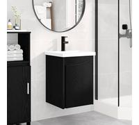 Holepyr Mobile sottolavabo da bagno con lavabo e miscelatore nero, lavabo in ceramica, montaggio a parete, vano portaoggetti, scarico a pressione, 42 x 40 x 74,5 cm, mobili da bagno moderni per ospiti