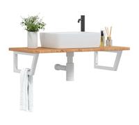 Holepyr Piano per lavabo con supporto in acciaio e legno di rovere massiccio, 100 x 50 x 2,5 cm, trapezoidale, portata 100 kg, mensola sospesa per lavabo e WC degli ospiti