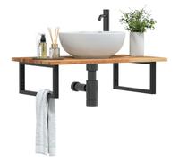 Holepyr Scaffale per lavandino, montaggio a parete, in acciaio e legno di acacia massiccio, 100 x 50 cm, con supporti rettangolari per mobili da bagno, mensola e WC degli ospiti