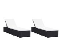 Holepyr Set di 2 lettini da giardino in polyrattan nero, con cuscino, regolabile, 195 x 60 x 31 cm, per terrazza, balcone, piscina, spiaggia, sauna, benessere all'aperto