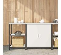 Holepyr Set portaoggetti da cucina, 2 pezzi, in acciaio laminato a freddo, bianco, con 4 ripiani, 2 ante, 150 x 50 x 92 cm, scaffale da cucina e armadio da cucina, versatile spazio per stoviglie
